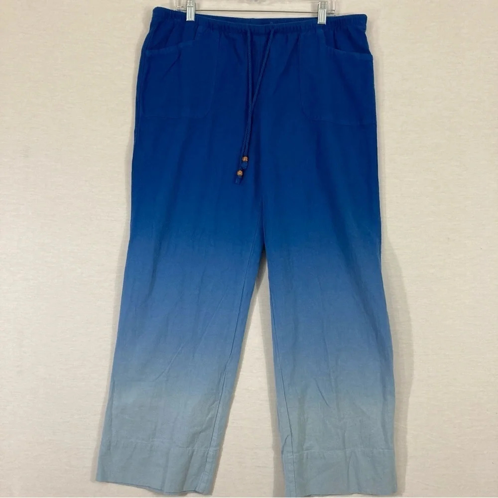 Soft Surroundings Blue Ombre Straight Leg Drawstring Pull-on Pants Large